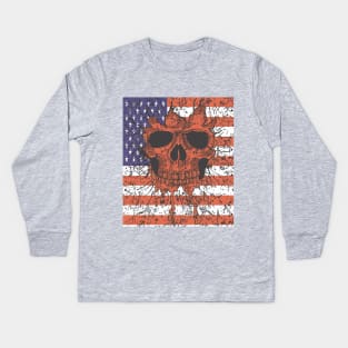 American Flag Skull Patriotic Graphic Kids Long Sleeve T-Shirt